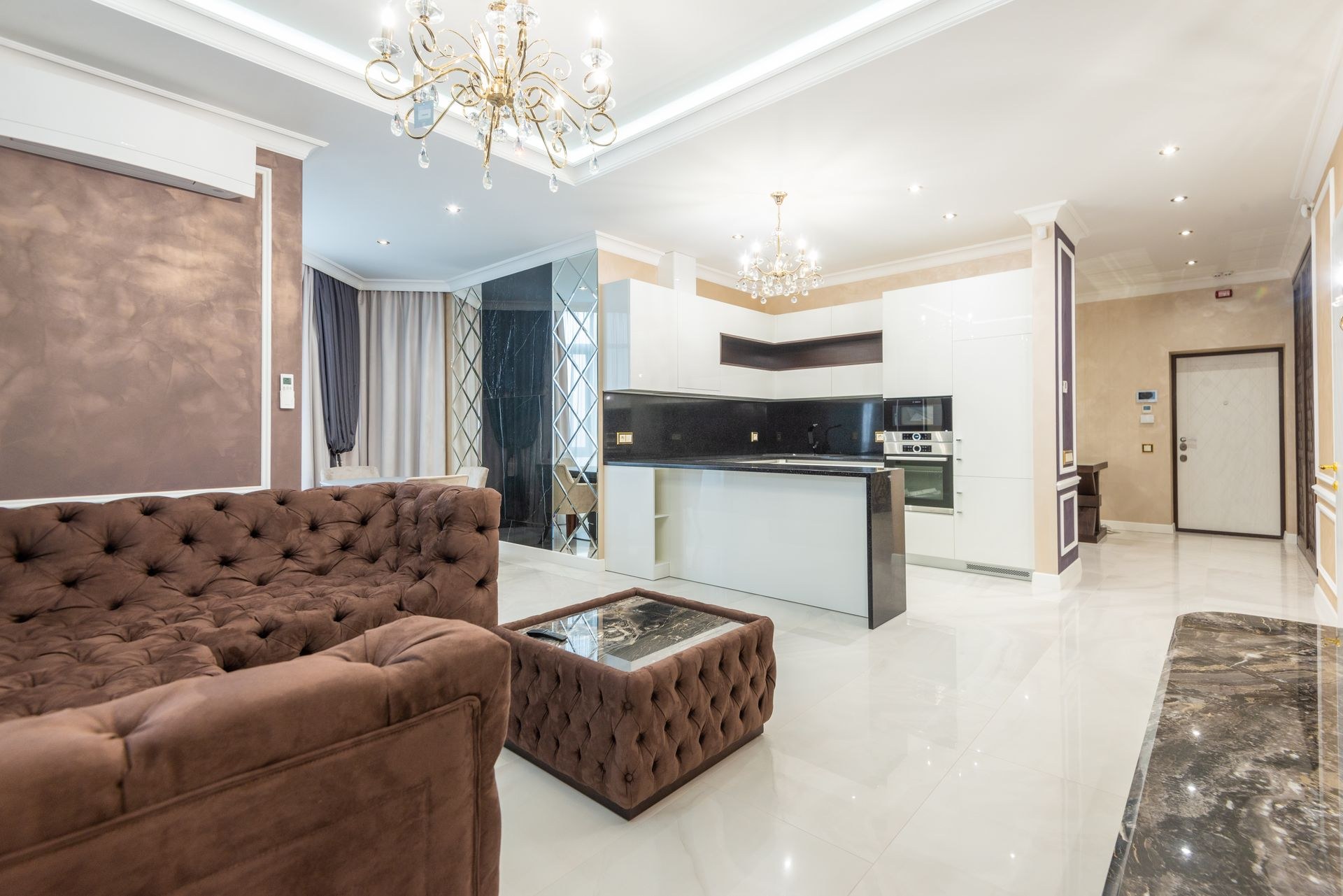Demonstration image: a finished luxury interior after preparation and professional painting